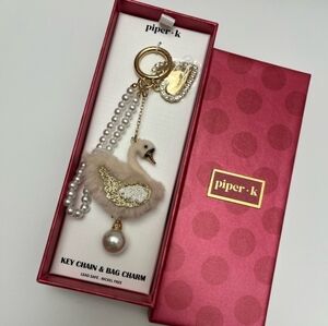 Piper K Beautiful Gold and White Swan Key Chain & Bag Charm